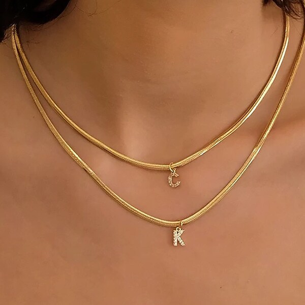 Thin Chain Initial Necklace Etsy