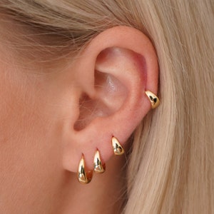 Gold Tapered Hoop Earrings  • Sterling Silver Huggie Hoops Earring • Cartilage Helix Hoop • Gift For Her