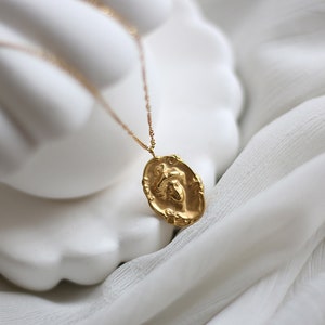 Gold Oval Coin Necklace  • Dainty Stacking Pendant Necklace • Goddess Medallion • Gift For Her