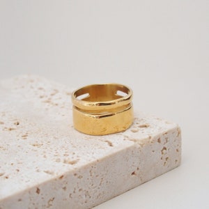 Gold Band Ring  • Wide Band Ring • Statement Twisted Ring • Thick Minimal Ring •  Gift For Her