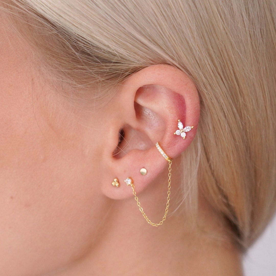 Gold Ear Cuff Chain Earrings Sterling Silver Cz Chain Earrings