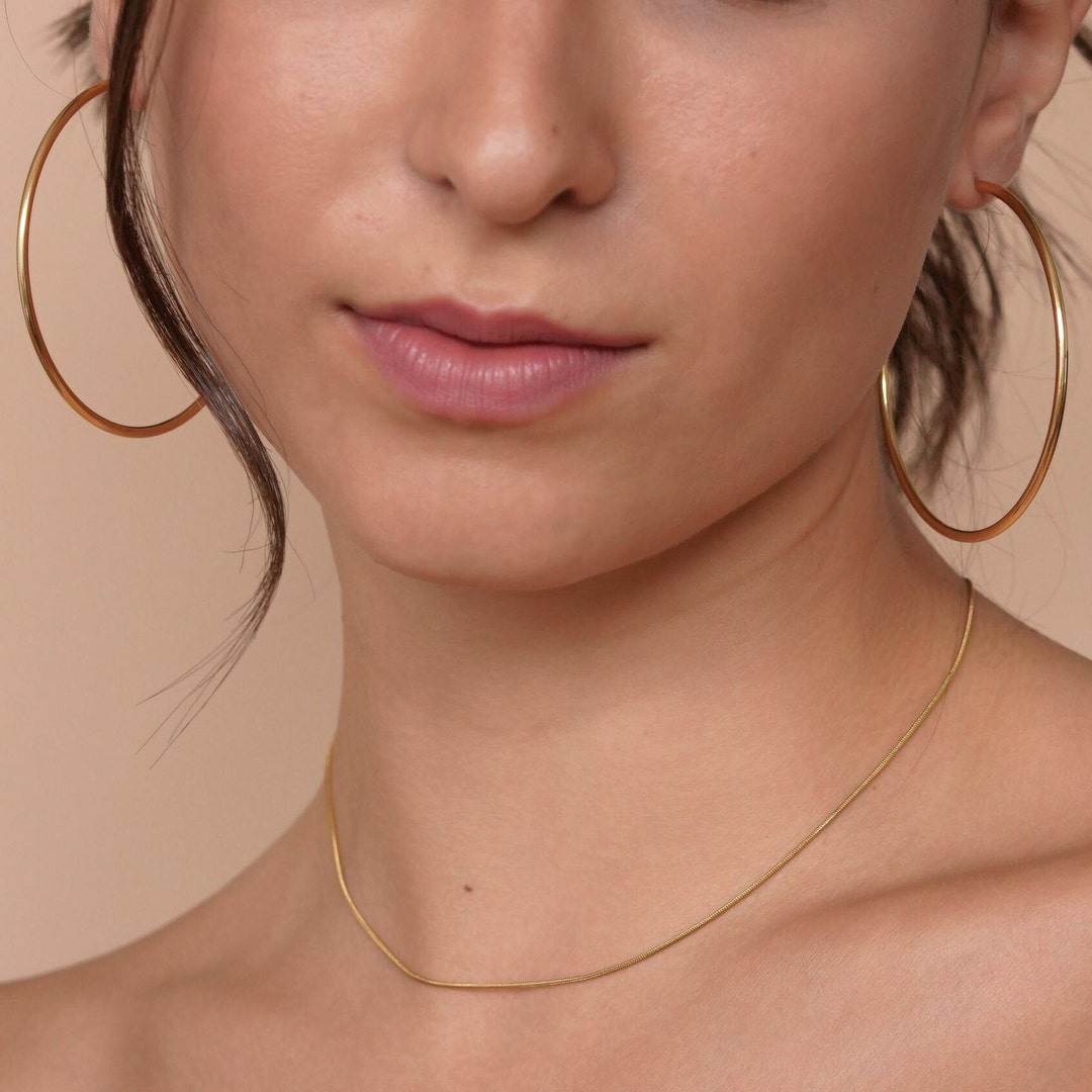 Gold Silver Large Thin Hoop Earrings 40/50/60 MM Oversized Hoops