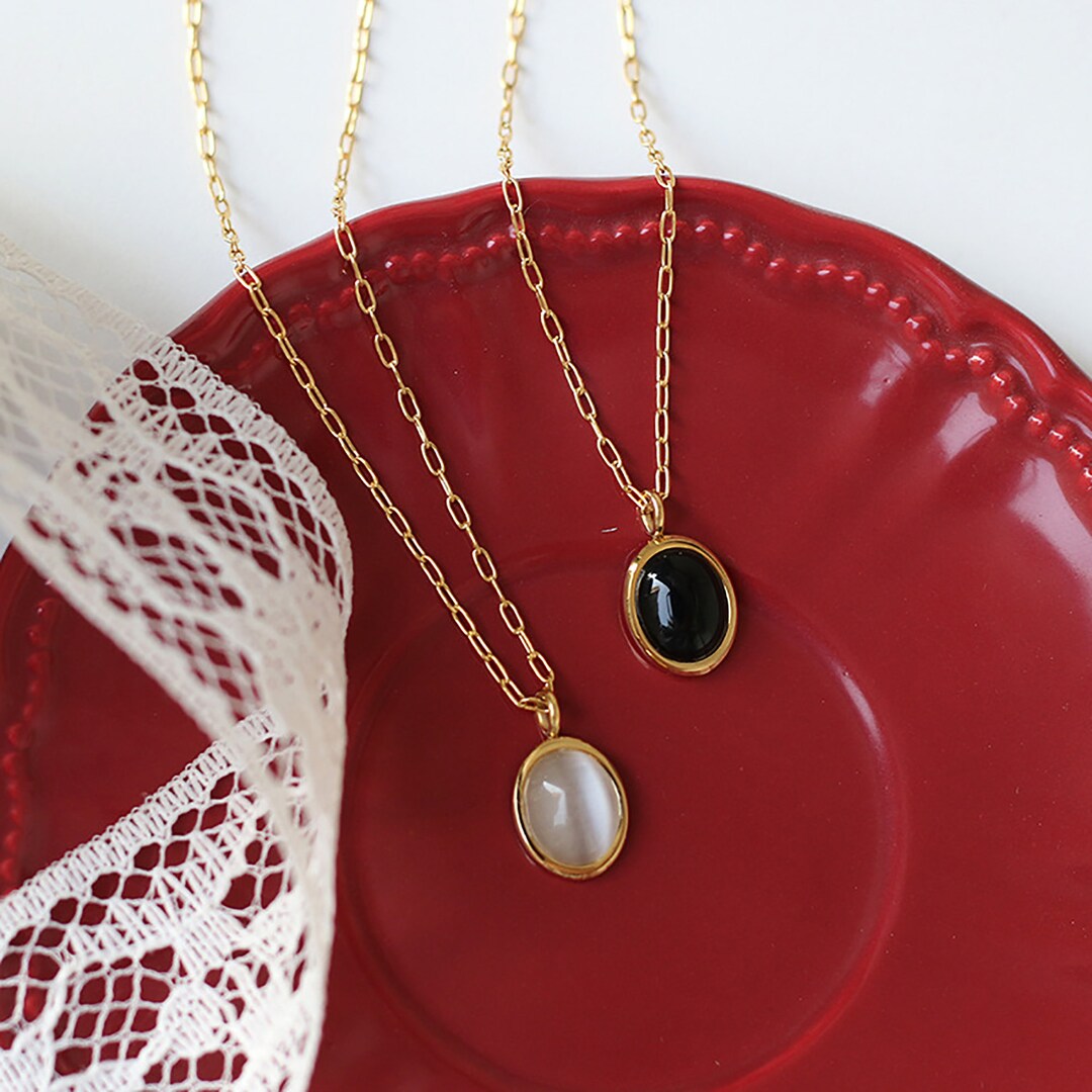 Gold Oval Pendant Necklace UK Dainty Stacking Necklace Etsy UK