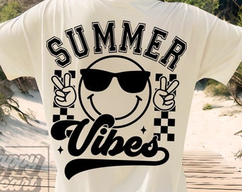 Summer Vibes SVG - Summertime SVG - Digital Download - Retro Cricut Cut File - Groovy Beach Life - Vacation Shirt - Summer SVG - Happy Face
