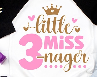 Little Miss Threenager SVG - 3e prinses jarig meisje - digitale download - ontwerp drie jarigen - Miss 3 nager - Cricut Cut-bestand png