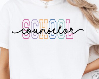 School Counselor SVG PNG Varsity Script Pastel - Social Worker Shirt - Therapist Life - Counselor Mode - School Gift - Cricut File  - Retro