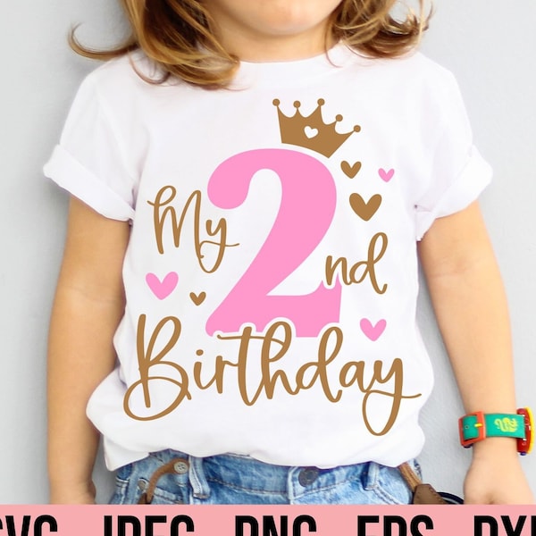 My 2nd Birthday Crown SVG - Second Princess Birthday Girl - Digital Download - Two Birthday Girl Design - Cricut Cut File PNG Silhouette