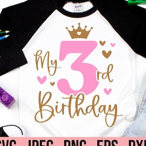Meine 3.Geburtstags-Prinzessin SVG - 3 Geburtstagskind Krone - Digitaler Download - Drittes Geburtstagskind Design - Cricut Cut Datei Silhouette