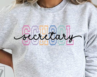 School Secretary SVG PNG Varsity Script Pastel - Secretary Shirt - Admin Squad - Office Mode - School Staff Gift - Retro Back To School