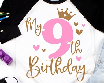 SVG de mi noveno cumpleaños - Nube nueve SVG - SVG de noveno cumpleaños - Descarga digital - Diseño de cumpleañera - Archivo de corte Cricut Hola 9