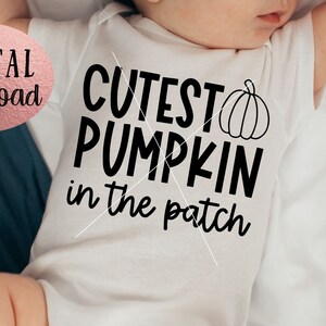 Cutest Pumpkin In The Patch SVG - Little Pumpkin png - Fall New Baby Design - Cricut Cut File - Instant Download - Kid Thanksgiving Clipart