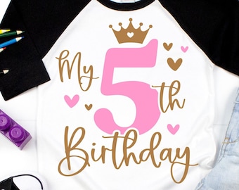 Min 5-årsdagsflicka SVG - Fem SVG - Femte födelsedag prinsessa SVG - Digital nedladdning - Fancy födelsedagsflicka - Cricut Cut fil silhuett