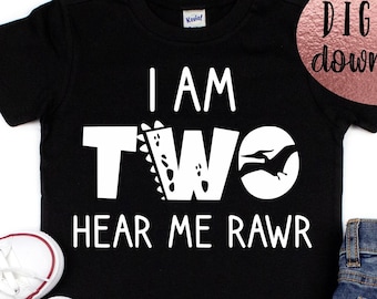 2nd Dinosaur Birthday SVG - Dino Birthday SVG - Second Birthday Boy Shirt - Digital Download - Birthday Boy Clipart - I am Two Hear me Rawr