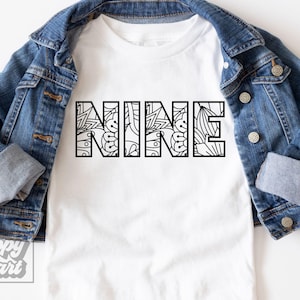 Neuf fleurs SVG PNG - Zen neuvième anniversaire SVG - Floral 9e anniversaire fille - téléchargement numérique Cricut - Birthday Girl Design - chemise Cloud Nine