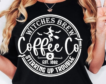 Witches Brew Coffee Co SVG - Spooky Vibes - Retro Halloween SVG - Groovy Halloween - Cricut Cut File Trendy Funny Halloween Shirt svg PNG