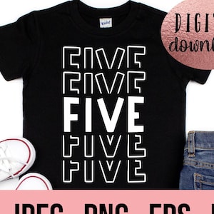 Cinquième anniversaire de garçon chemise SVG - téléchargement immédiat - png jpeg - fichier de coupe Cricut - 5e anniversaire de garçon svg - cinq cliparts anniversaire - 5 silhouette