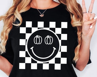 Checkered Happy Face Pumpkin SVG - Spooky Vibes - Retro Halloween SVG - Groovy Halloween - Cricut Cut File Trendy Funny Halloween Shirt SVG