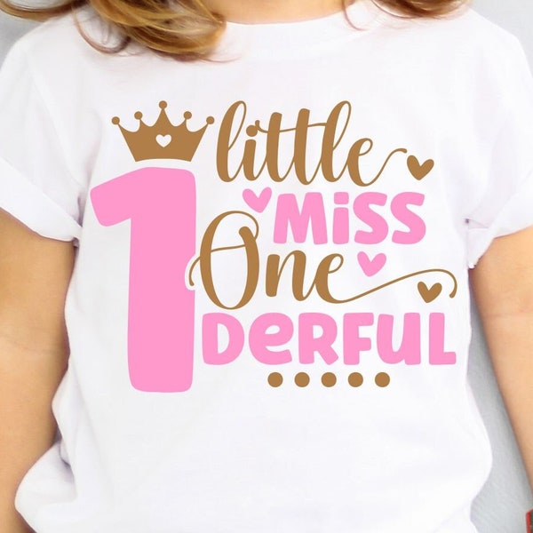 Little Miss One Derful SVG - 1st Princess Birthday Girl - Digital Download - One Birthday Girl Design - Miss Onederful - Cricut Cut File PNG
