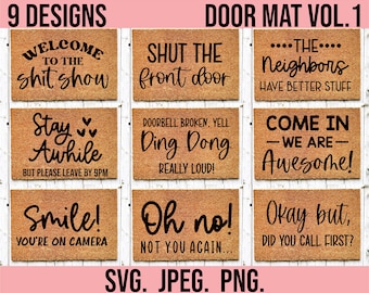 Paquete SVG de felpudo - Felpudo de saludos svg png - Archivo Cricut - Descarga instantánea - Diseño divertido de felpudo para puerta de entrada - Felpudo DIY svg - Bienvenido