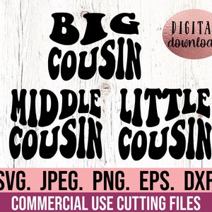 Cousin Squad SVG - Cousin Crew - Big Little Cousin svg - Novo irmãozinho - Melhor primo - Promovido a Big Cousin Tee - Arquivo Cricut - Ondulado