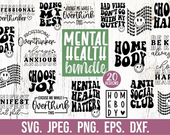 Psychische Gesundheit SVG Bundle - Homebody SVG - Introvert SVG - Cricut Cut Datei - Groovy Mental Gesundheit SVG - Antisozial - Professioneller Überdenker