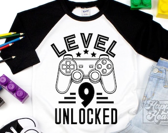 Nivel 9 desbloqueado SVG - Noveno cumpleaños Gamer PNG - Descarga instantánea - Archivo Cricut - 9.º cumpleaños niño SVG - Videojuego Nueve 9 cumpleaños Tema