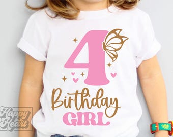 4-årsdagsflicka SVG - 4-årsdagsdesign - Fancy Fabulous Four - Digital nedladdning - Födelsedagsflicka Design - Fyra Shirt SVG - Fjäril 4