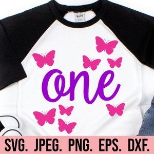 One SVG - First Birthday Butterfly SVG - 1st Birthday Shirt - Digital Download - First Birthday Girl Design - Cricut Cut File PNG One