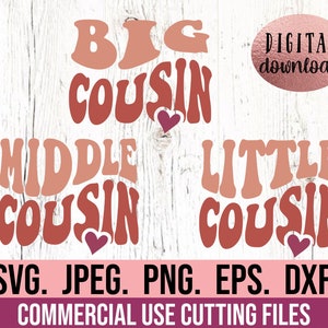 Cousin Crew SVG - Cousin Squad - Big Little Cousin svg - Novo irmãozinho - Melhor primo - Promovido a Big Cousin Tee - Arquivo Cricut - Ondulado