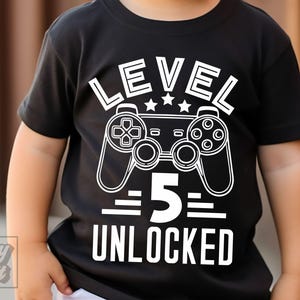 Nivå 5 upplåst SVG - Femte födelsedag Gamer PNG - Direkt nedladdning - Cricut-fil - 5:e födelsedagspojke svg - Videospel Fem födelsedag Clipart