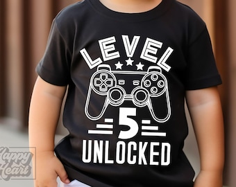 Niveau 5 ontgrendeld SVG - vijfde verjaardag gamer PNG - direct downloaden - Cricut-bestand - 5e verjaardag jongen svg - videogame vijf verjaardag clipart