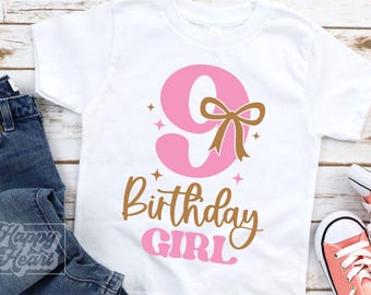 Lazo de niña de 9.º cumpleaños PNG SVG - Nube Nueve SVG - Noveno cumpleaños SVG - Descarga digital - Diseño de niña de cumpleaños - Archivo de corte Cricut Hola 9