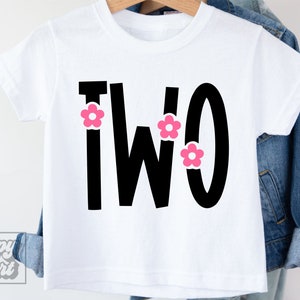Dos flores SVG PNG - Segundo cumpleaños de niña svg - Segundo cumpleaños de niña - Descarga digital Cricut - Diseño de cumpleaños de niña - Clipart floral dos