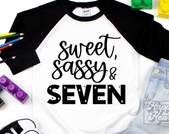 Sweet Sassy Seven SVG - Seventh Birthday SVG - 7th Birthday Girl Shirt PNG - Cricut Digital Download - Birthday Girl Design - Hello 7