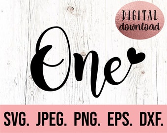 Eén SVG - eerste verjaardag SVG - shirt 1e verjaardag - digitale download - ontwerp eerste verjaardag meisje - Cricut gesneden png-bestand één hart silhouet