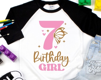 Sieben Geburtstagskind SVG - Seven SVG PNG - Seventh Birthday Schmetterling - Digital Download - Birthday Girl Design - Cricut Datei Silhouette