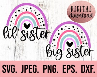 Hermana mayor arcoíris, hermana pequeña, arcoíris SVG - Camiseta de hermana mayor, hermana pequeña, SVG de bebé nuevo, camiseta de hermano svg, archivo Cricut, conjunto de SVG de hermana