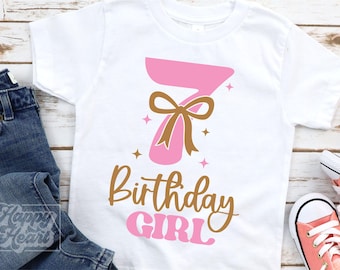 7th Birthday Girl Bow PNG SVG - Seven SVG - Seventh Birthday Princess - Digital Download - Birthday Girl Design - Cricut File Silhouette