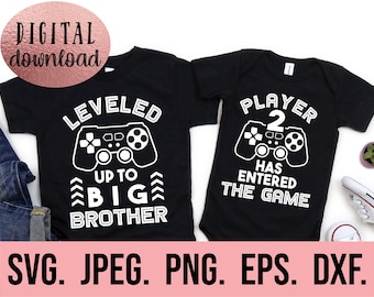 Subió de nivel a Gran Hermano El jugador 2 ingresó al juego SVG - Gran Hermano Pequeño SVG - Nuevo bebé svg - Archivo Cricut - Descarga instantánea - Brother