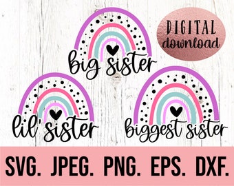 Hermana mayor arcoíris, hermana pequeña, arcoíris SVG - Camiseta de la hermana mayor, hermana pequeña, SVG para bebé recién nacido, camiseta de hermano, archivo Cricut, conjunto de SVG de hermana