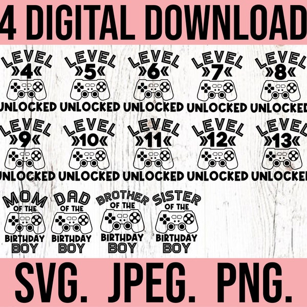 Level Up Gaming Birthday Bundle SVG - Birthday Gamer SVG - Instant Download - Cricut File - Video Game Theme - Family Gaming Birthday svg