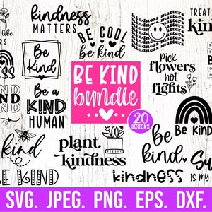 Bundle SVG gentillesse - soyez aimable SVG - fichier de coupe Cricut - chemise rose jour svg - source d'inspiration - clipart anti harcèlement - être un clipart humain aimable
