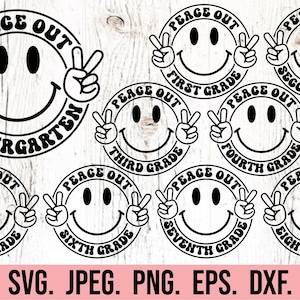 Paquete SVG del último día de clases - Peace Out Grade SVG - Graduación - Descarga instantánea - Archivo Cricut - Hasta luego, primer grado - Kindergarten SVG