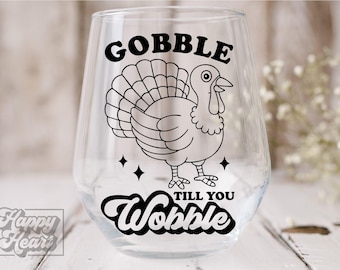 Gobble Till You Wobble SVG - Fall Design - Funny Turkey Day - Happy Thanksgiving PNG - Trendy Cozy Retro  Fall Vibes - Thanksgiving Humor