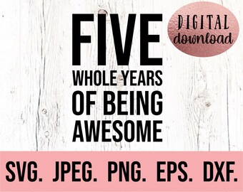 SVG de 5.º cumpleaños - Cinco años de ser increíble SVG - Camiseta de niño de 5.º cumpleaños - Descarga digital - Diseño de cumpleaños de niño - Cumpleaños 5.º