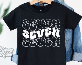 Retro Seven SVG - Sjunde födelsedagspojkeskjorta SVG - Direkt nedladdning - Cricut-fil - 7:e födelsedagsflicka png - Seven Is A Vibe - 7 Silhouette