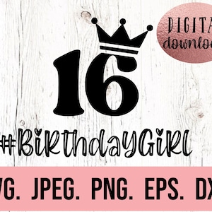 Sixteen SVG - 16. Geburtstagskind SVG - Sweet Sixteen png - Digital Download - Cricut Cut File - Hallo 16 svg - 16. Geburtstagskind SVG