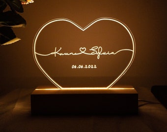 Luce notturna a LED 3D personalizzata con due nomi amanti, lampada da scrivania per matrimonio, regalo di anniversario, regali di compleanno, lampada da camera da letto, luce per dormire, SORPRESA