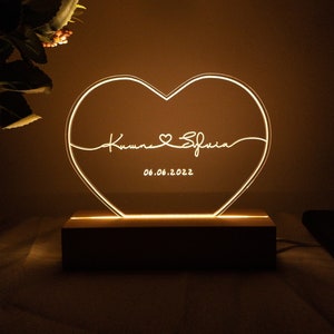 Benutzerdefinierte 3D-LED-Nachtlicht mit zwei Namen Liebhaber, Hochzeit Schreibtischlampe, Jahrestagsgeschenk, Geburtstagsgeschenke, Schlafzimmerlampe, Schlaflicht, ÜBERRASCHUNG Bild 1