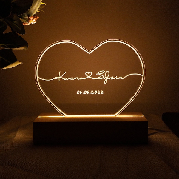 Luce notturna a LED 3D personalizzata con due nomi di amanti, lampada da scrivania per matrimoni, regalo di anniversario, regali di compleanno, lampada da camera da letto, luce del sonno, SORPRESA